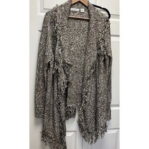 Liz  Claiborne Women  Fringed Open Front Cardigan Sweater Sz XL  Smoky Taupe New